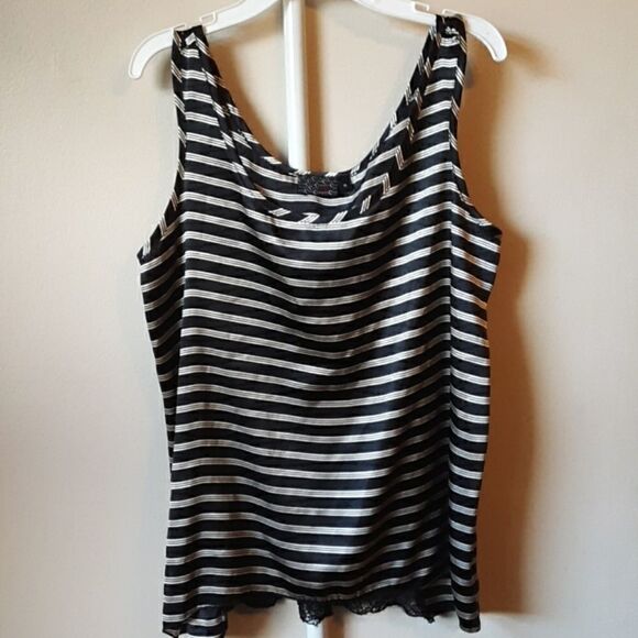 LAST CHANCE! DONATING! 90's Y2K SILKY STRIPED BLOUSE W/BACK LACE DETAIL MEDIUM - Picture 1 of 4